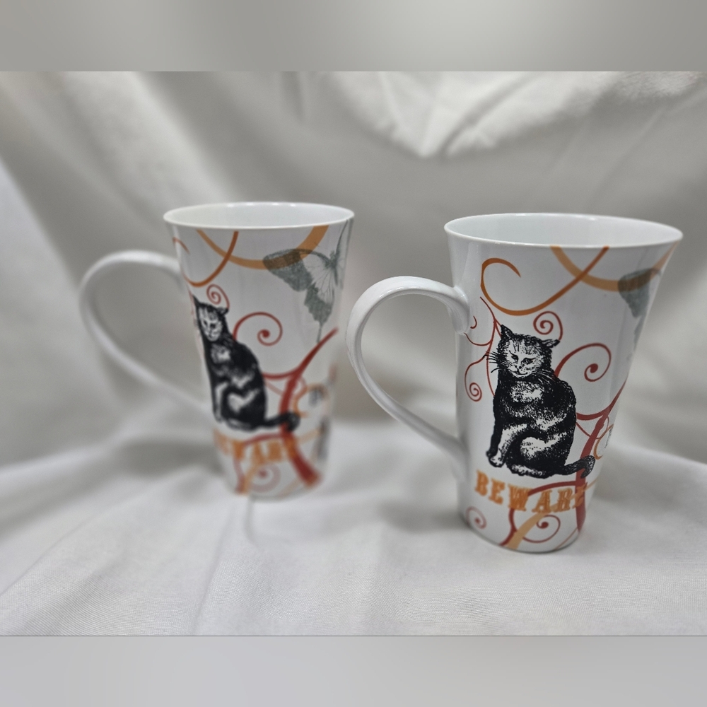 222 Fifth Multicolor Graphic Halloween With Cat Print Mug. Set Of 2